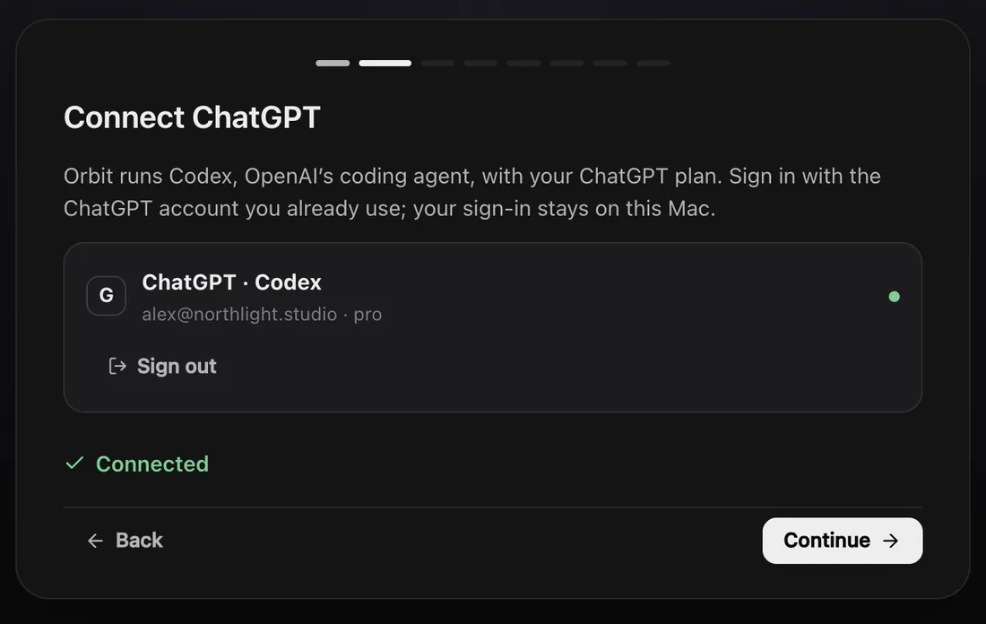The ChatGPT sign-in step, which switches on with Codex